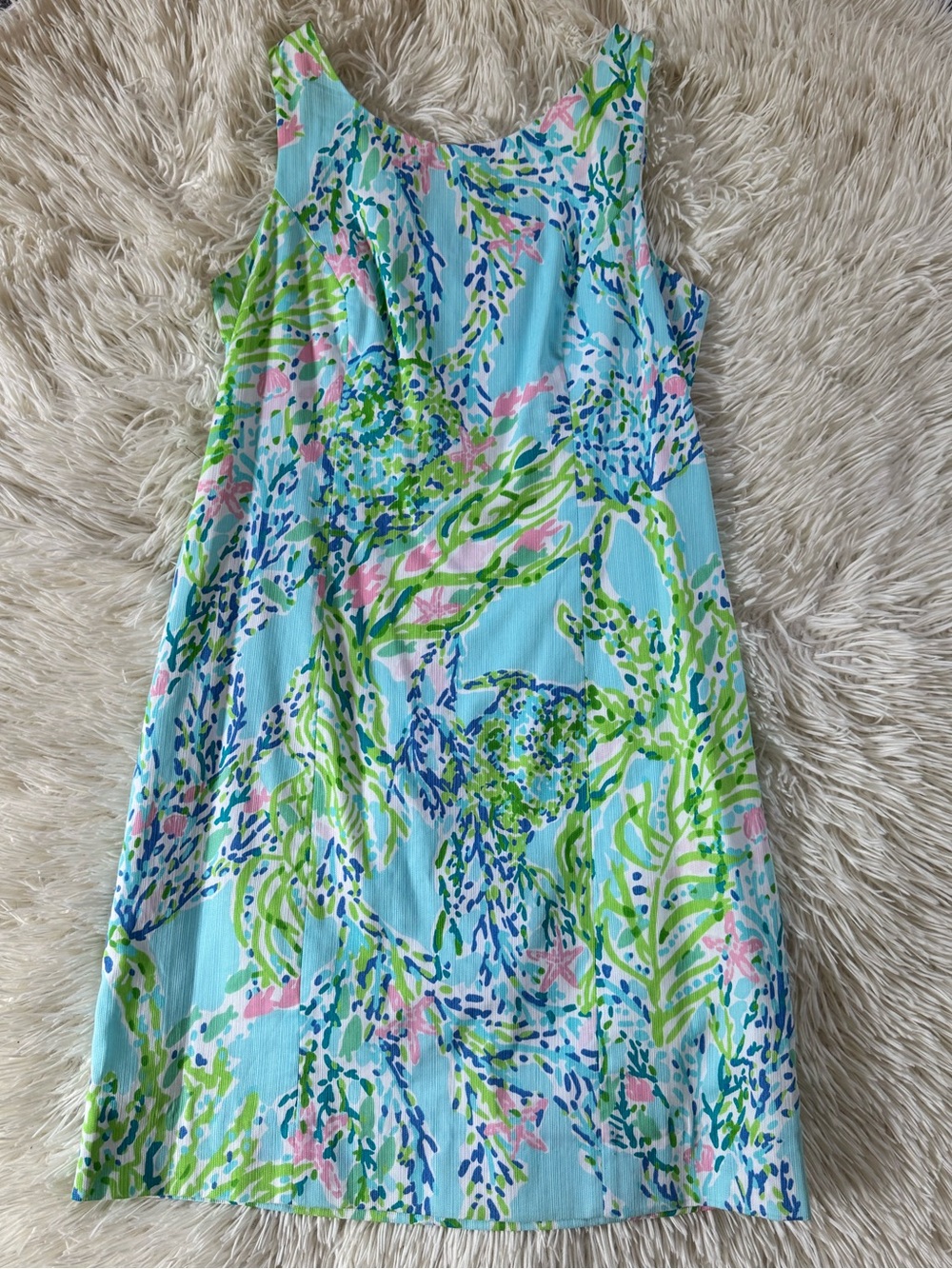 Lilly Pulitzer Aqua Floral Shift Dress with Pink & Green Accents